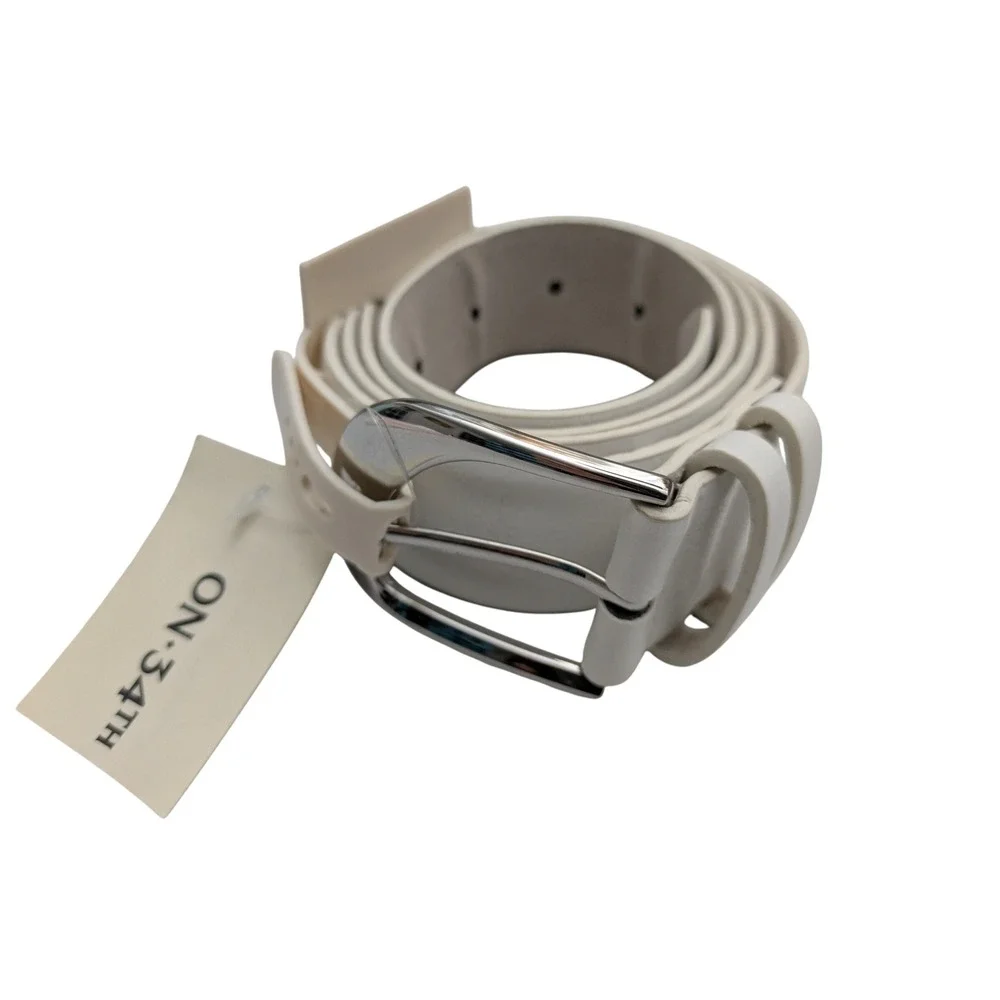 On 34th Sculpted Buckle Panel Belt Womens‎ Size X-Large White NWT $48